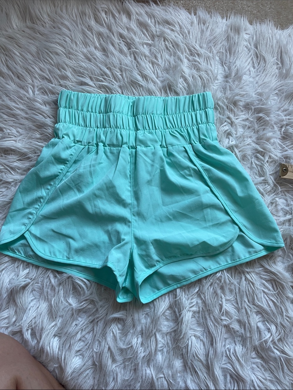 High-Waist Aqua Athletic Shorts with Elastic Waistband